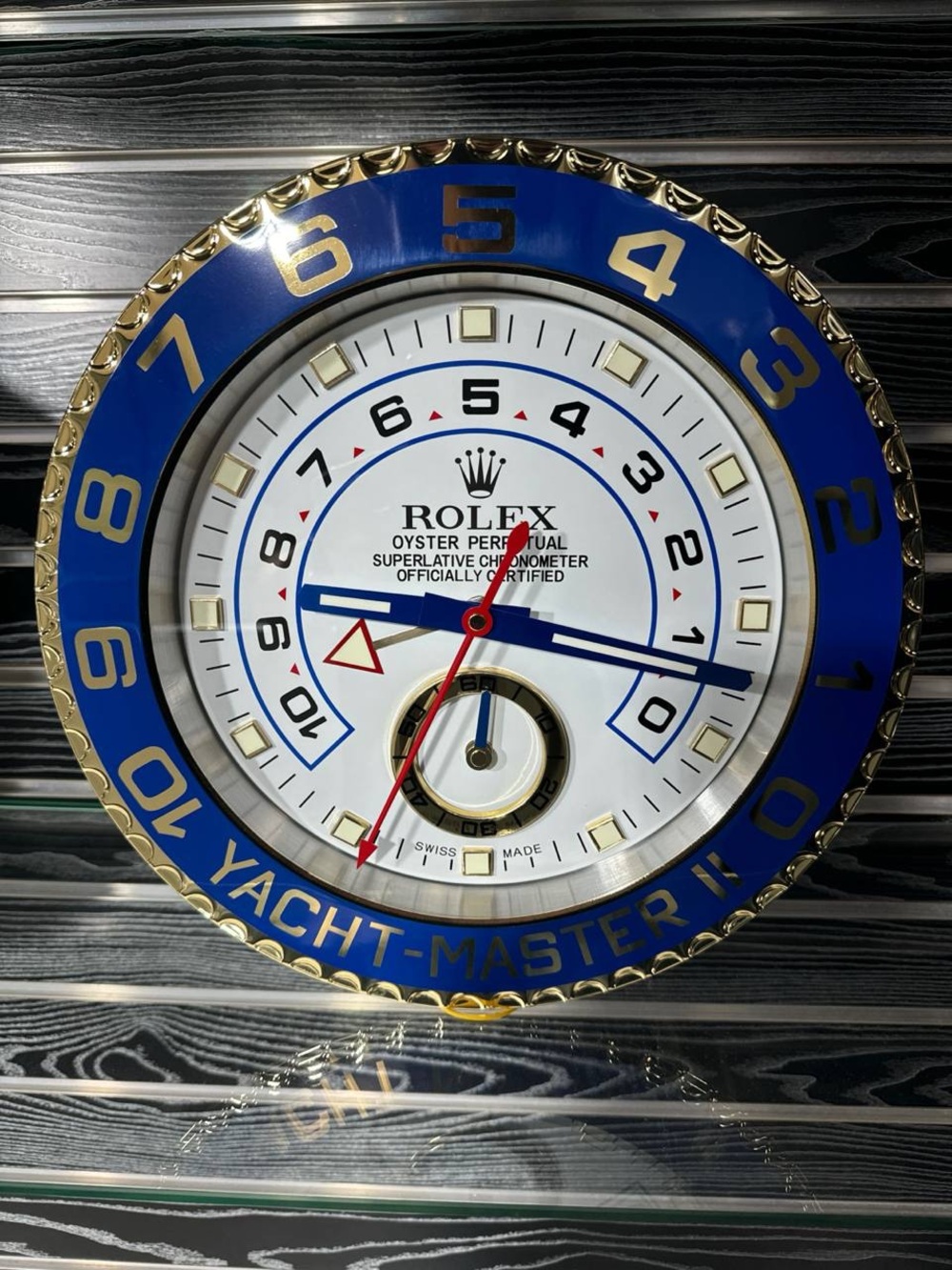 YACHT-MASTER II Yellow Gold Wall Clock | Blue Bezel Insert | White Dial